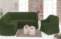 Натяжной чехол для углового дивана + 1 кресло Golden зеленый
