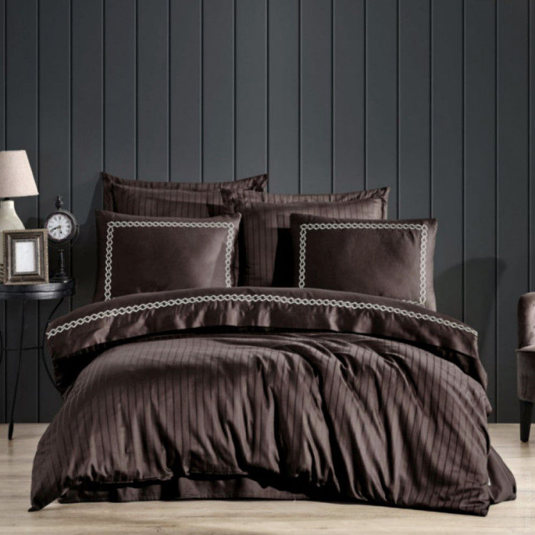 Постельное белье Dantela Vita сатин с вышивкой Nuans kahve коричневый семейный