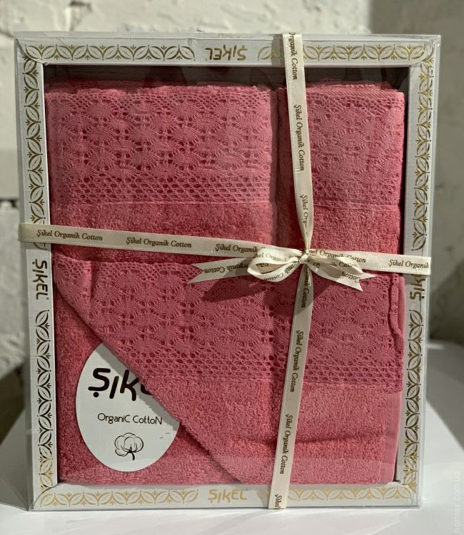 Набор полотенец с кружевом Sikel Soft 30x50 см + 50x90 см + 70x140 см розовый