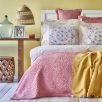 Набор постельное белье с покрывалом + плед Karaca Home Bonbon pembe розовый евро