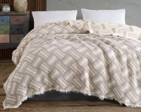 Муслиновое покрывало Moss Home 230x250 см Полоски крем - бежевый