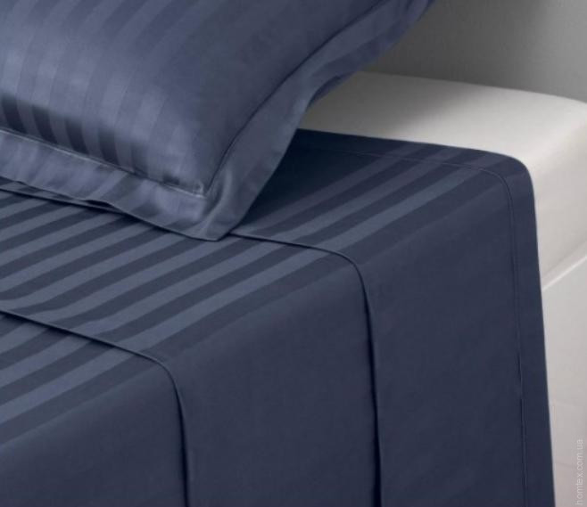 Простирадло Almira Mix страйп сатин темно - синій (смуга 1 см) 260х270 см з дошкою