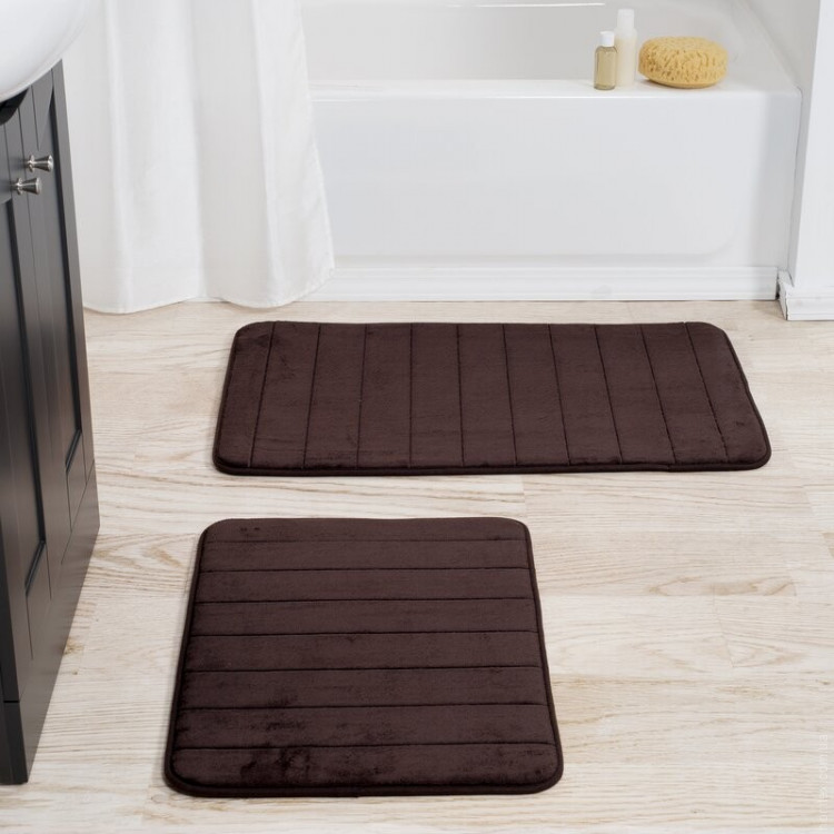 Набор ковриков для ванной с эффектом памяти Homytex из 2-х шт. 50x80 см + 40x60 см Полоска коричневый