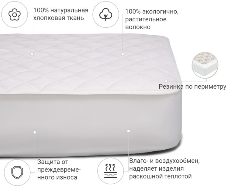 Наматрасник Mirson Natural Line Стандарт Cotton 80x200 см, №963 (обычный с резинкой по периметру)