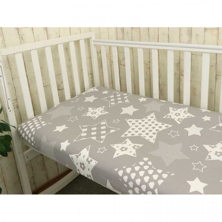 Простынь детская Руно бязевая на резинке в кроватку "Grey Star" 60х120 см