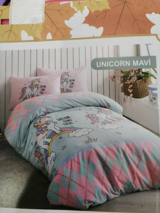 Постельное белье фланель Pamukoren Unicorn mavi полуторный
