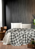 Постільна білизна First Choice ранфорс Plaid black євро з пледом 220х240 см
