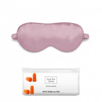 Набір для сну Love You: маска+пов'язка для волосся+чохол+беруші темно-рожевий із натурального шовку