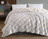 Муслиновое покрывало Moss Home 230x250 см Полоски крем - серый