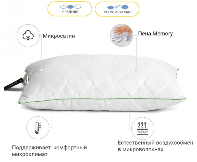 Подушка Memory Mirson Eco 40x60 см, №1469 средняя