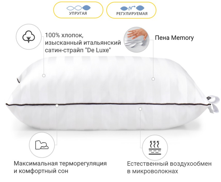 Подушка Memory Mirson Royal Pearl Hand Made 70x70 см, №1491 пружна