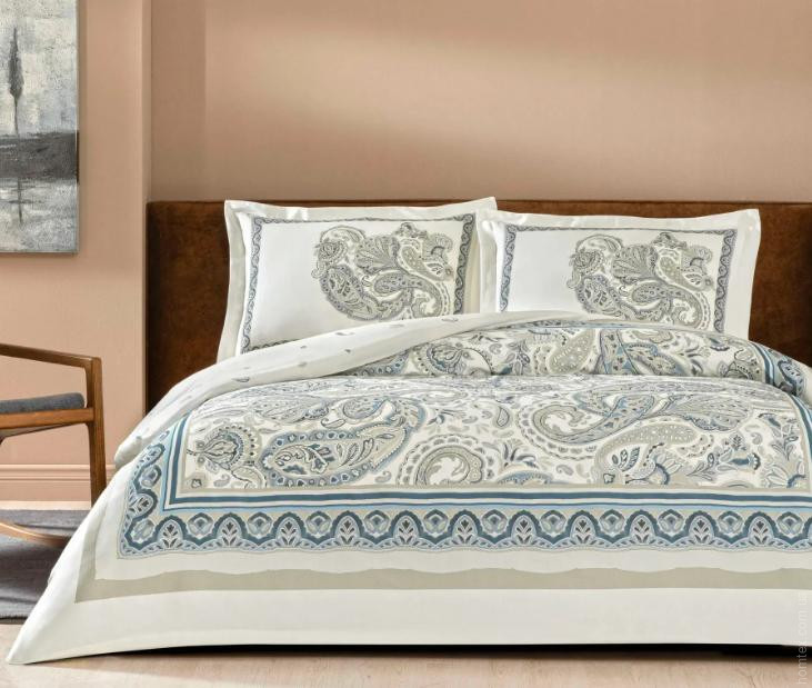 Постільна білизна TAC Ivory mavi сатин євро