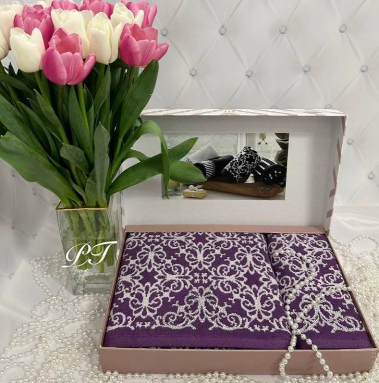 Набор полотенец Tivolyo Home Casablanca фиолетовые из 2-х штук 50x100 см+ 75x150 см