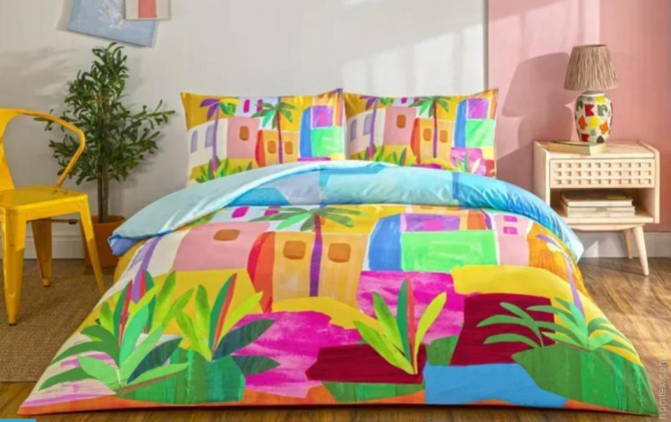 Постільна білизна TAC Lyona mavi ранфорс євро простирадло на резинці