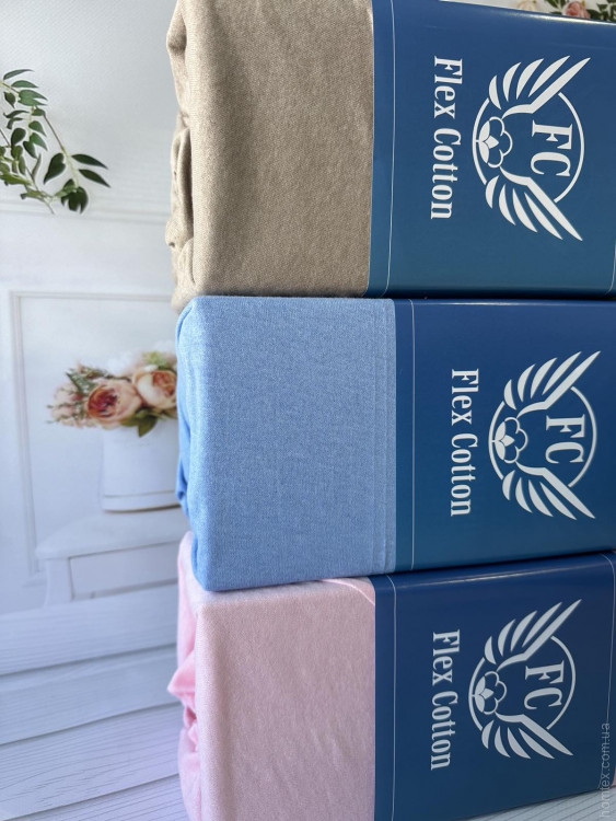 Трикотажне простирадло на резинці Flex Cotton 160x200+25 см, пудрове
