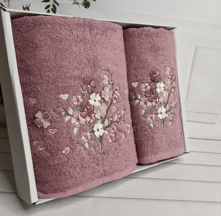 Набор махровых полотенец Piante Home из двух штук 50х90+70х140 см с вышивкой модель 19