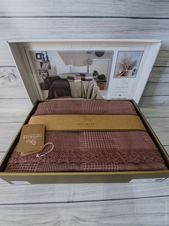 Летнее вафельное пике с кружевом Favorite S1 200x240 см сухая роза