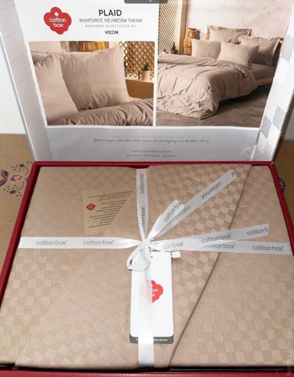 Постільна білизна Cotton Box Plaid ranforce Bej євро