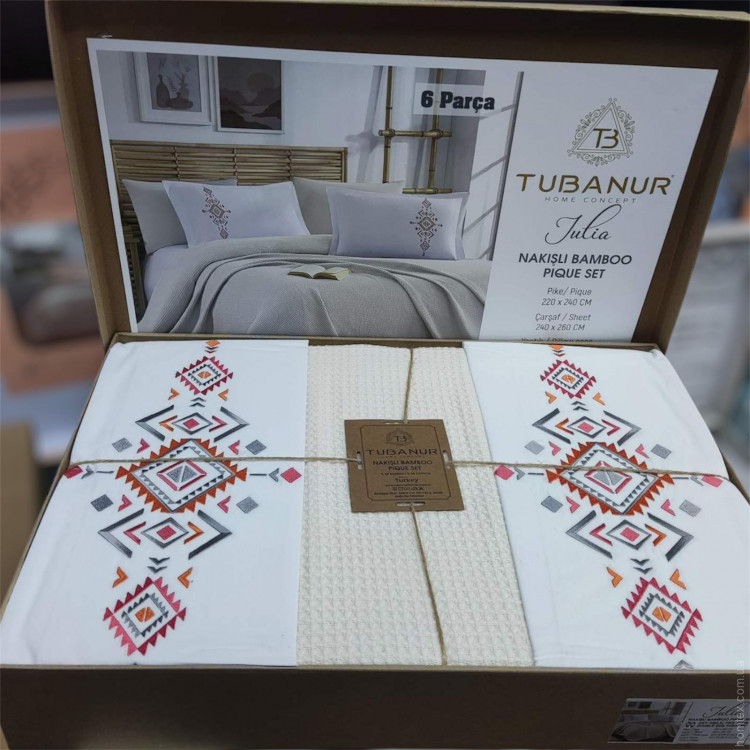 Постільна білизна з піком Tubanur Julia євро з вишивкою