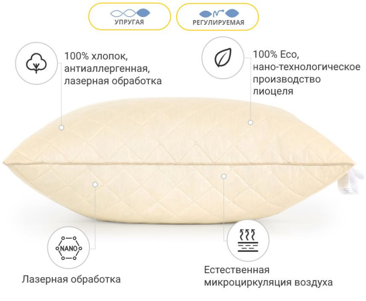 Подушка с Тенсель антиаллергенная Carmela Modal 60x60 см, №1199, упругая
