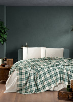 Постільна білизна First Choice ранфорс Plaid green євро з пледом 220х240 см 