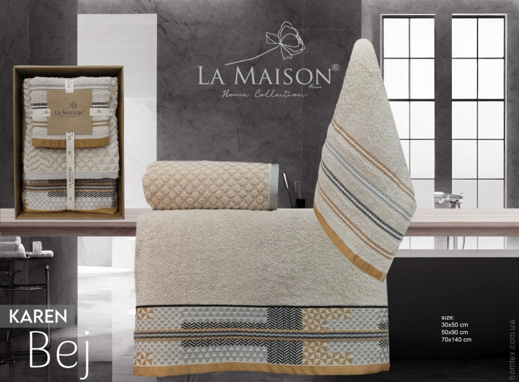 Набор полотенец La Maison Karen bej из 3 шт. 30х50 см+ 50х90 см +70x140 см Набор полотенец La Maison Karen bej из 3 шт. 30х50 см+ 50х90 см +70x140 см