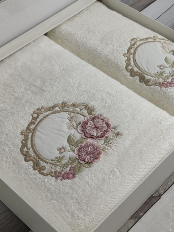 Набір махрових бамбукових рушників Pupilla з 2-х штук 50х90 см + 70х140 см з вишивкою, модель 18