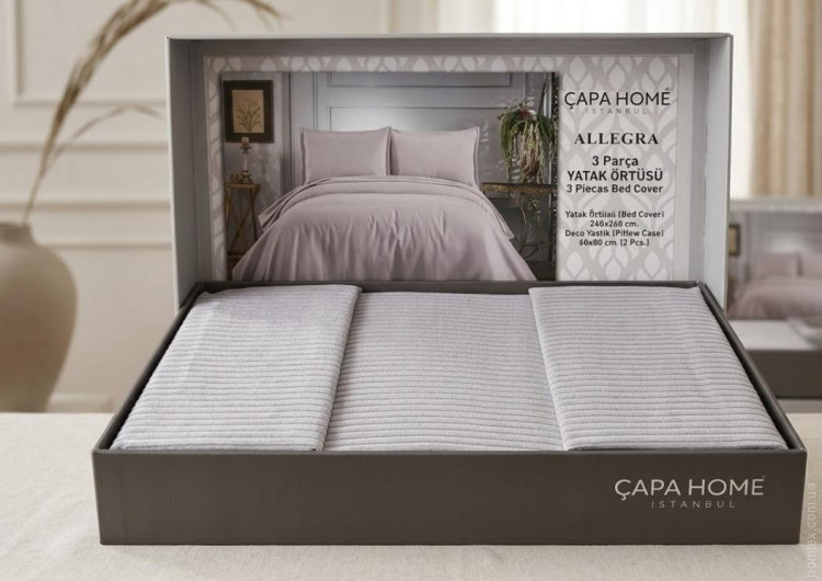 Покривало жакардове Capa Home Allegra 240x260 см світло-сіре з наволочками