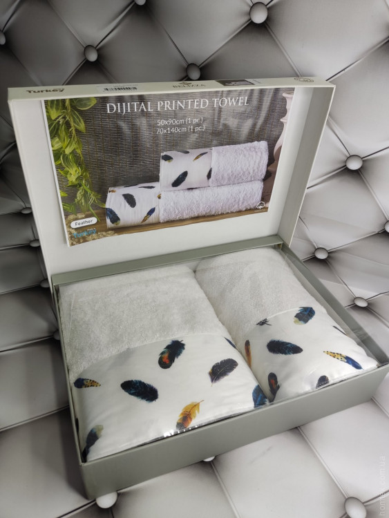 Набір махрових рушників з 2-х штук Belizza Feather 50x90 см + 70x140 см