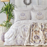 Набор постельное белье с пледом Karaca Home Estella lila лиловый евро