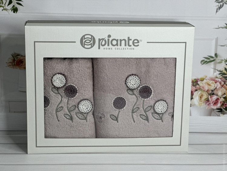 Набор махровых полотенец Piante Home из двух штук 50х90+70х140 см с вышивкой модель 1