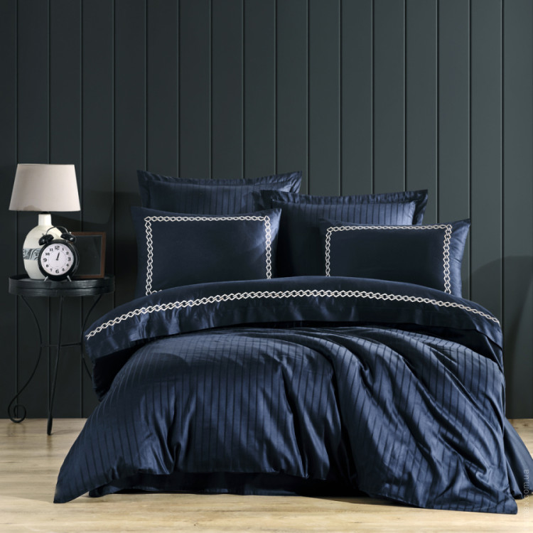 Постельное белье Dantela Vita сатин с вышивкой Nuans lacivert синий семейный