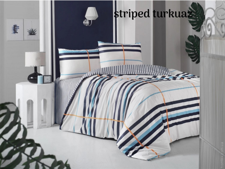 Постільна білизна Altinbasak Striped turkuaz ранфорс євро 