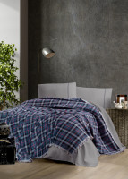 Постільна білизна First Choice ранфорс Plaid navy blue євро з пледом 220х240 см