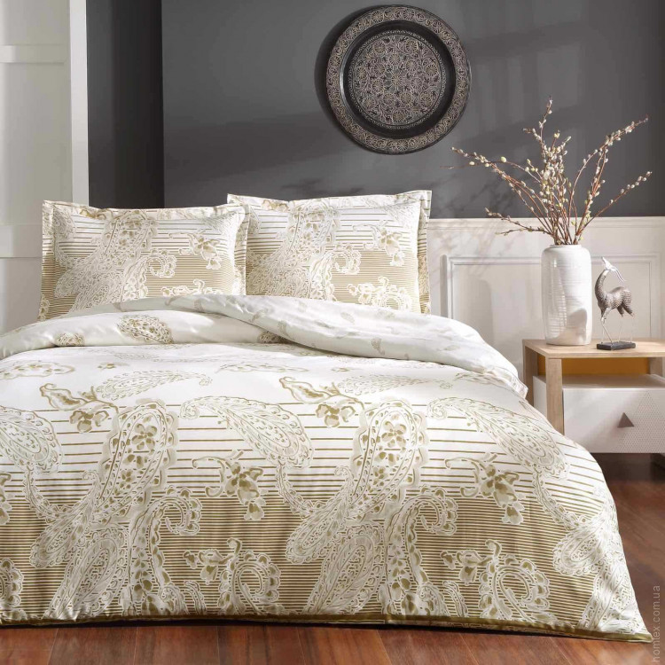 Постельное белье TAC Saten Paisley gold евро Постельное белье TAC Saten Paisley gold евро