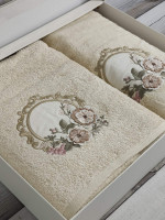 Набір махрових бамбукових рушників Pupilla з 2-х штук 50х90 см + 70х140 см з вишивкою, модель 19 Набір махрових бамбукових рушників Pupilla з 2-х штук 50х90 см + 70х140 см з вишивкою, модель 19