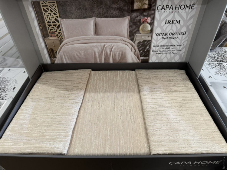Покрывало жаккардовое Capa Home Irem 240x260 см бежевое с наволочками Покрывало жаккардовое Capa Home Irem 240x260 см бежевое с наволочками