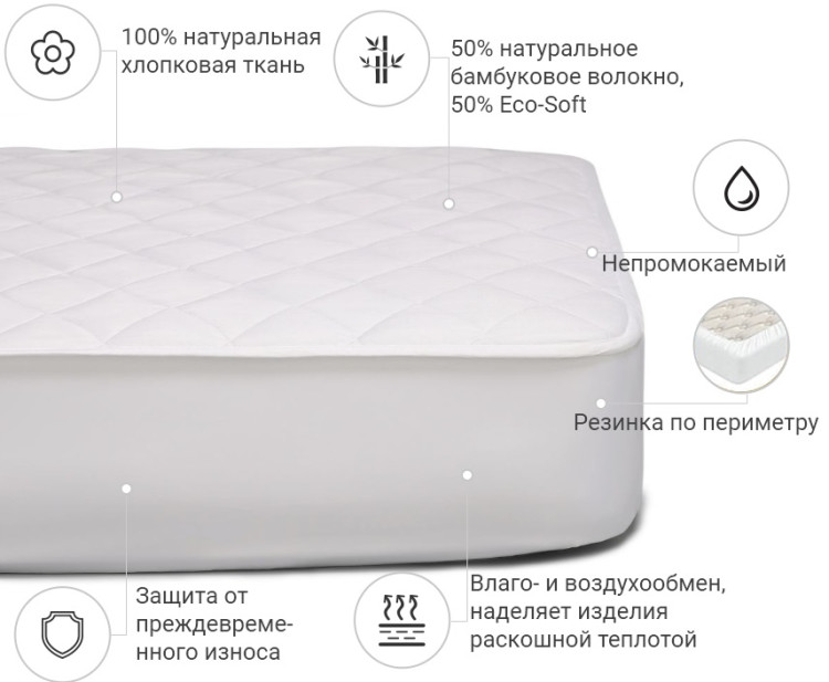 Наматрацник Mirson Natural Line Стандарт Bamboo 80x190 см, №972 (водонепроникний з гумкою по периметру)