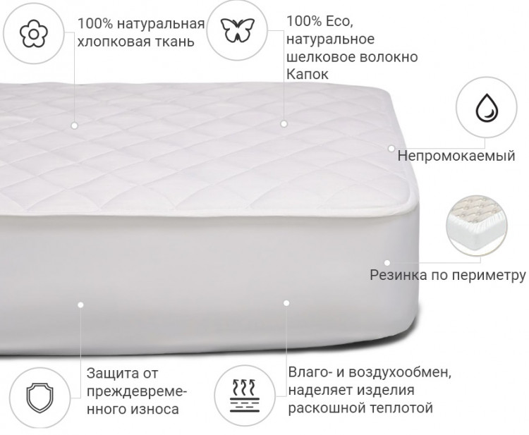 Наматрасник Mirson Natural Line Стандарт Silk 180x190 см, №978 (водонепроницаемый с резинкой по периметру)