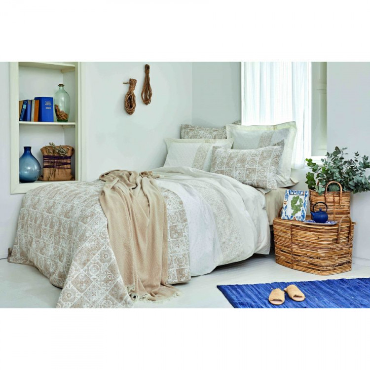 Набор постельное белье с пледом и покрывалом Karaca Home Positano bej 2020-2 бежевый евро 