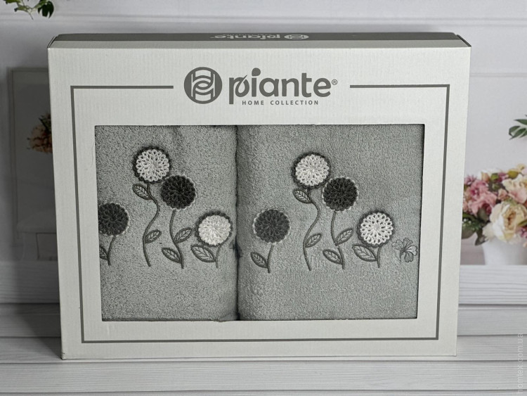Набор махровых полотенец Piante Home из двух штук 50х90+70х140 см с вышивкой модель 2