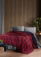 Постільна білизна First Choice ранфорс Plaid red євро з пледом 220х240 см