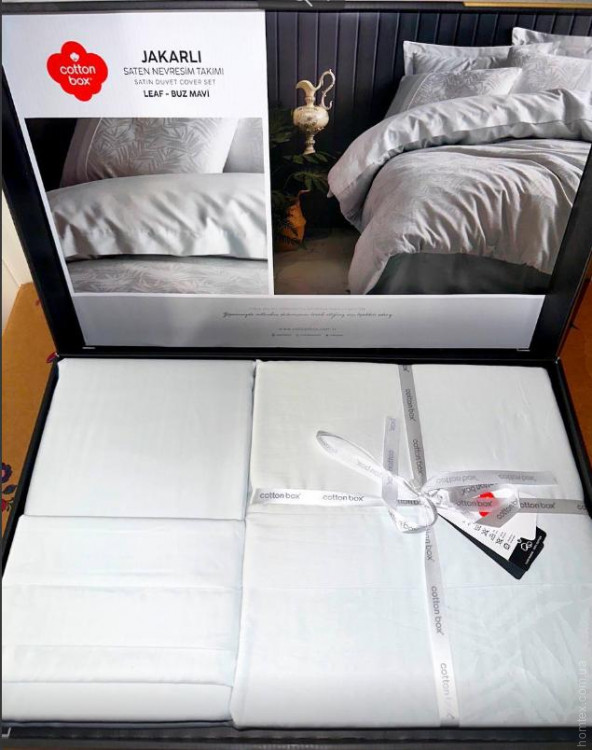 Постільна білизна Cotton Box Jakarli Leaf Buz Mavi євро