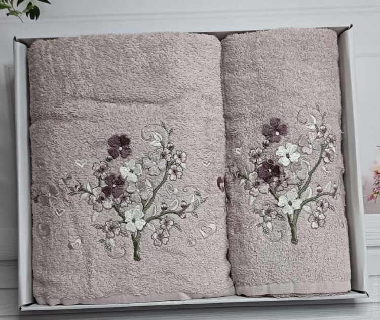 Набор махровых полотенец Piante Home из двух штук 50х90+70х140 см с вышивкой модель 23