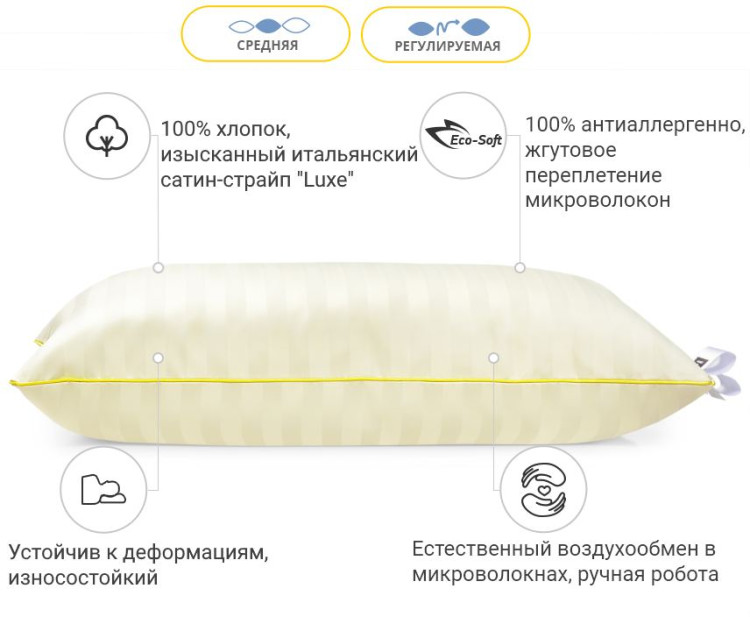 Подушка антиаллергенная Mirson Carmela HAND MADE Eco-Soft 40x60 см, №493, средняя