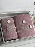 Набор махровых полотенец Piante Home из двух штук 50х90+70х140 см с вышивкой модель 3