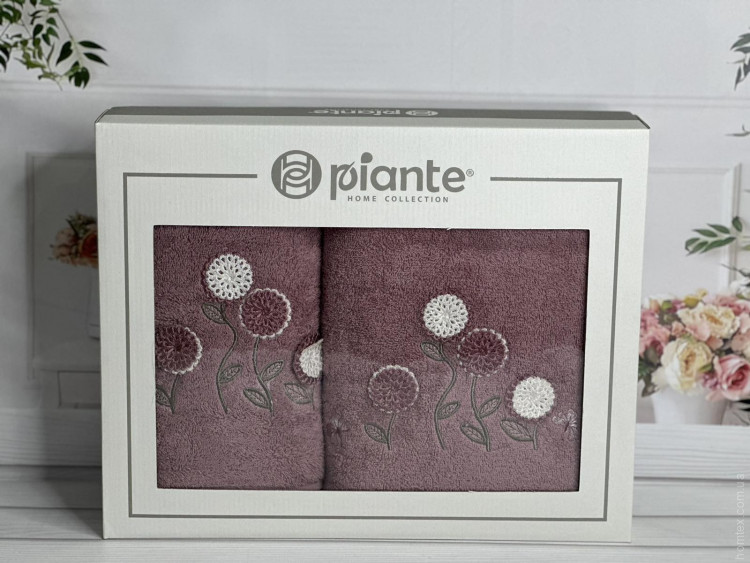 Набор махровых полотенец Piante Home из двух штук 50х90+70х140 см с вышивкой модель 3