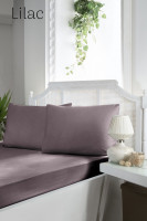Простынь сатиновая на резинке First choice lilac 180x200+30 см с наволочками