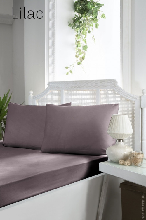 Простирадло сатинова на резинці First choice lilac 180x200+30 см з наволочками