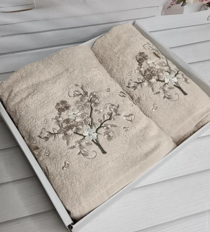 Набор махровых полотенец Piante Home из двух штук 50х90+70х140 см с вышивкой модель 24